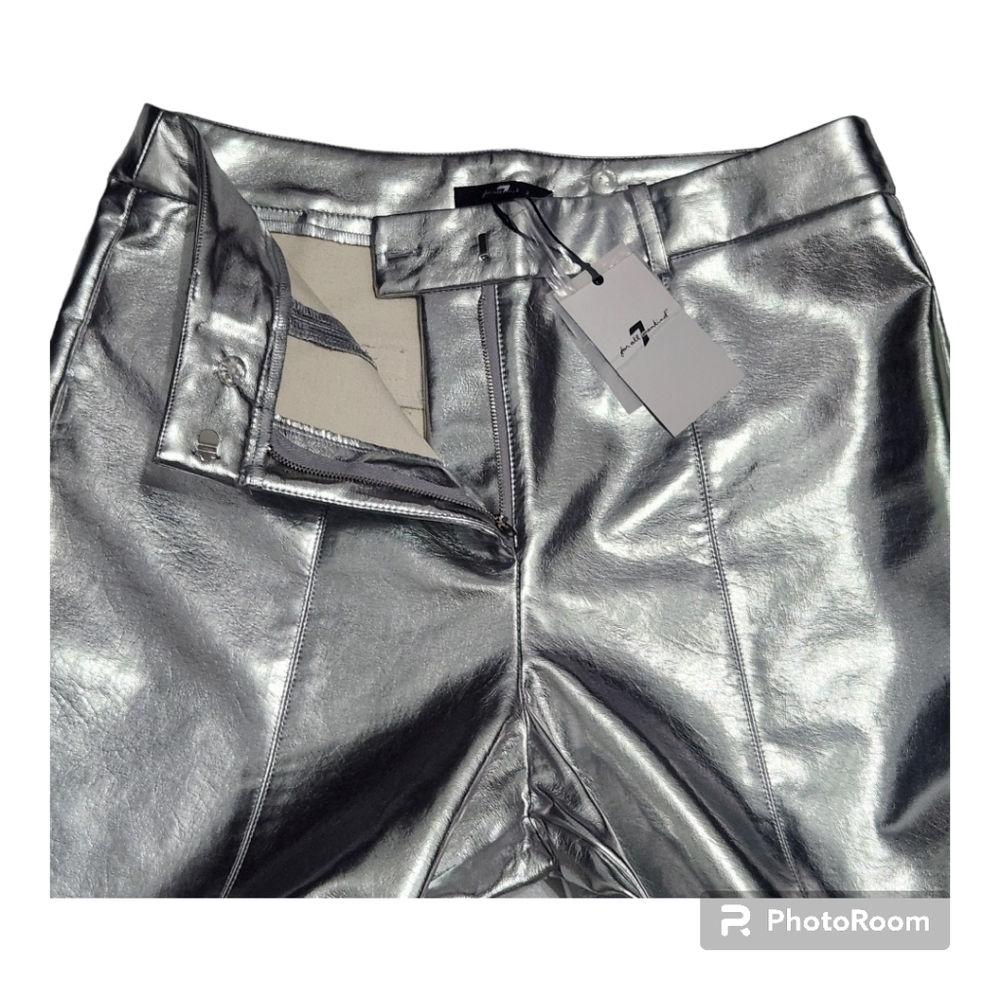 7 For All Mankind Silver Metallic  Coated Faux Leather Jeans Womes SIZE US Large - Picture 13 of 13